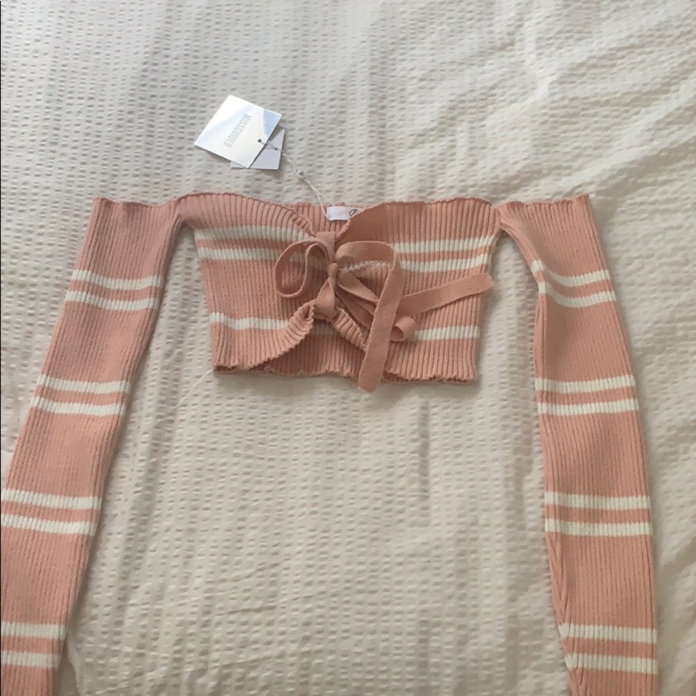 Striped long sleeve off the shoulder crop top